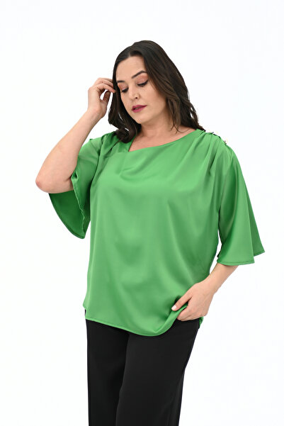 Koza Butik Γυναικεία μπλούζα με μεταλλικά κουμπιά μεγάλου μεγέθους 1862-25