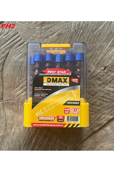 DMAX Ph2 STOPLU VİDA SIKMA UCU MIKNATISLI ÇİFT YÖNLÜ YILDIZ BİTS UÇ 10 ADET