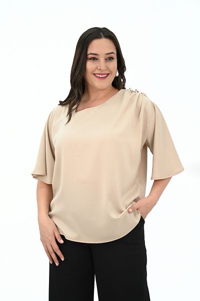 Koza Butik Γυναικεία μπλούζα με μεταλλικά κουμπιά μεγάλου μεγέθους 1862-25
