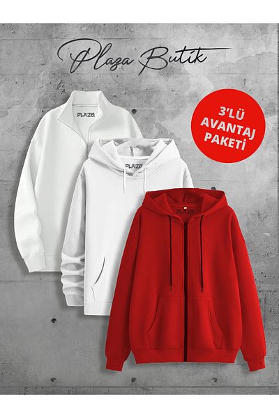 Plaza Butik Унисекс суитшърт с качулка/сезонно яке от 3 прежди с половин цип - пакет Advantage