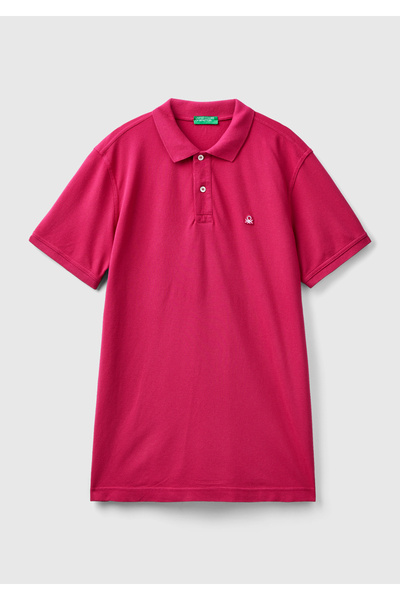 United Colors of Benetton Ανδρικό κοντομάνικο μπλουζάκι πόλο σε σκούρο φούξια κανονική εφαρμογή