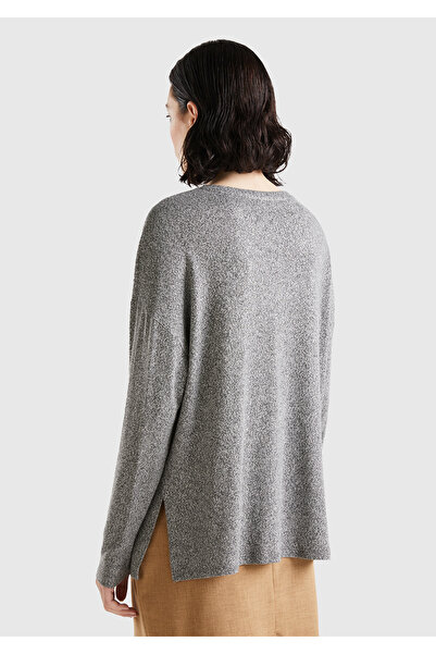 United Colors of Benetton Γυναικείο μακρυμάνικο παχύρρευστο μπλουζάκι Anthracite Melange