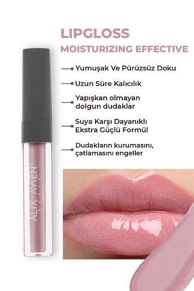 Alix Avien Moisturizing Lip Gloss That Does Not Leave Sticky Feel Long - Lipgloss 01 Rose Pink
