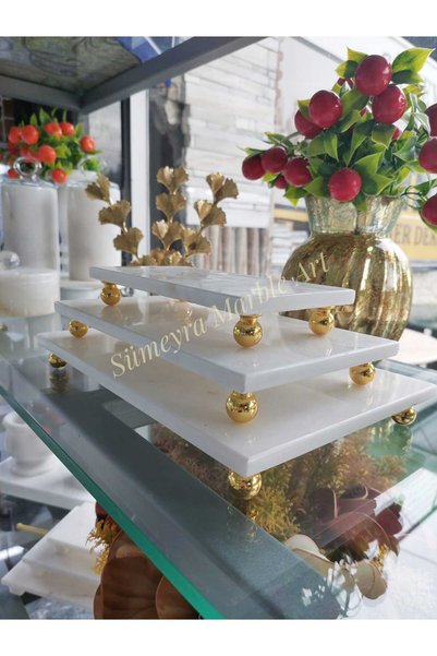 Sümeyra Marble Art Triple Presentation Plate Marble