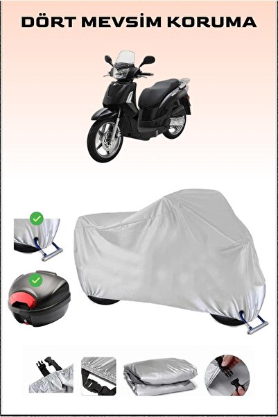 Breen Kymco People S 200 - مشمع دراجة نارية رمادي، حقيبة خلفية وقفل متوافق، آمن