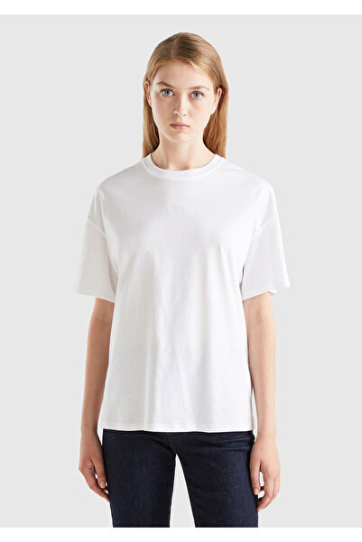 United Colors of Benetton Tricou alb pentru femei 100% bumbac cu jumătate de ...