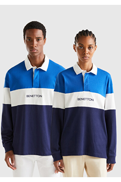 United Colors of Benetton Tricou unisex Saks Mavi 100% Bumbac Color Block Rugby