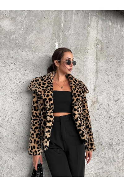 MERİCEY Palton de lux de damă cu imprimeu leopard cu căptușeală interioară - ...