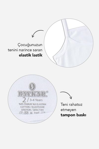BAYKAR Girl's Cotton Thin String Strap Plain Classic Athlete 3 Pack White