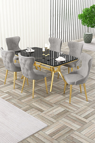 Canisa Esla Serisi 90x160 Lak Panel Sonata Gold Kaplama Ayaklı Masa Takımı ve...