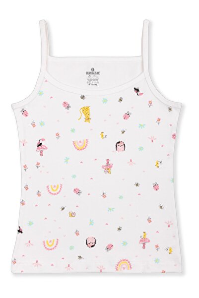 BAYKAR Kız Çocuk Pamuklu İnce İp Askılı Renkli Baskılı Klasik Atlet 3lü Paket 4328 Renkli