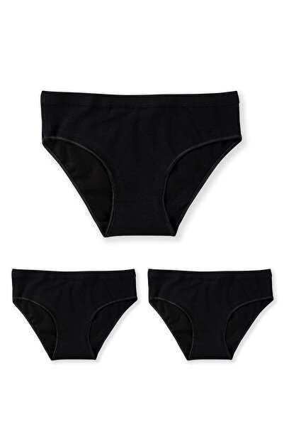 BAYKAR Girl's Black Cotton Bikini Cut Panties 3 Pack 5005