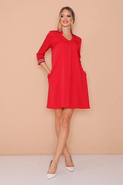 GAJA MÂNECĂ ȘI GÂTUL TRICOT DETALAT ROCHIE CU buzunare CU PLISĂ ÎN FAȚĂ GJ 5311201