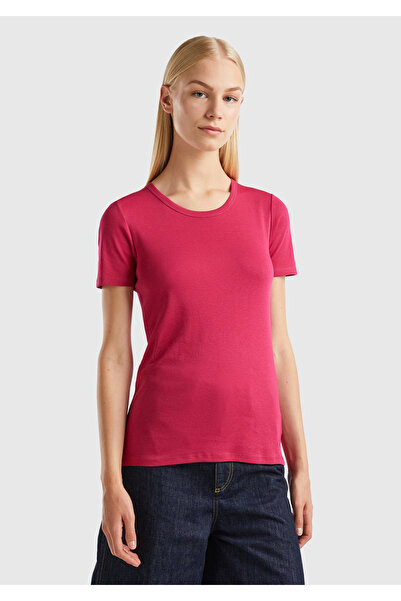 United Colors of Benetton Tricou de bază cu mânecă scurtă, cu decolteu, fucsi...