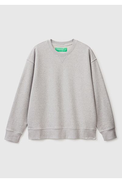 United Colors of Benetton Men's Gray Melange 100% Cotton Crew Neck Basic Sweatshirt