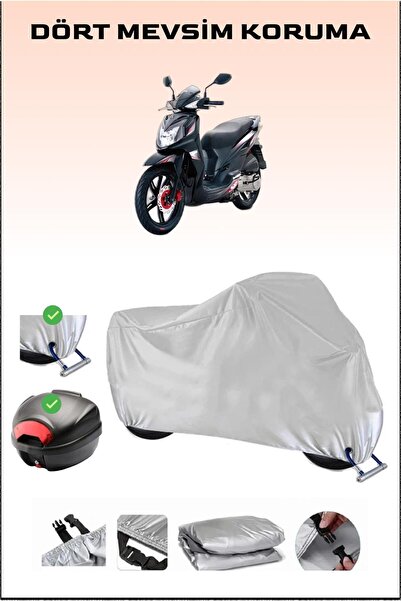 Breen SYM Symphony SR 125 - مشمع دراجة نارية رمادي، حقيبة خلفية وقفل متوافق، آمن