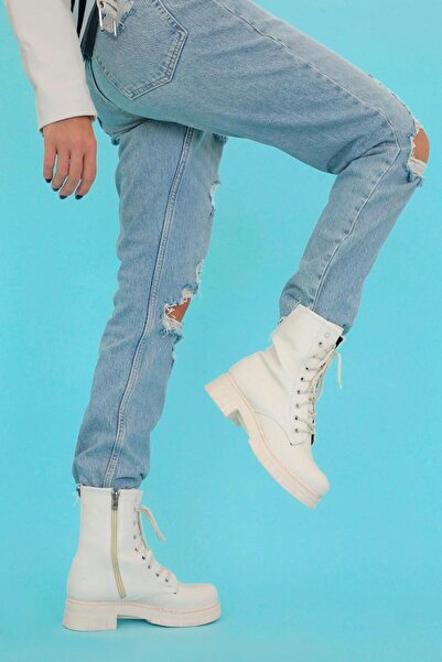 Stil Durağı Ginny Model 3 Cm Tabanlı Yeni Sezon Postal Bot Krem