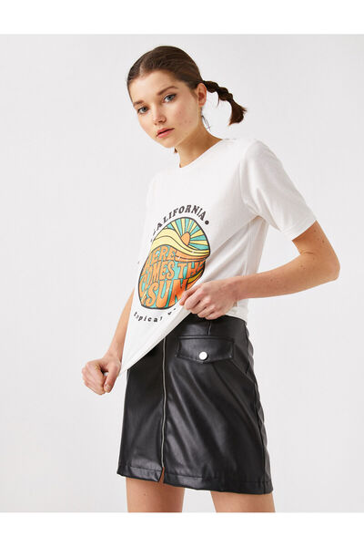 Koton Μπλουζάκι με κοντό μανίκι με λαιμόκοψη