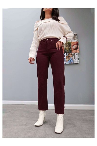 ESRAHELVACI Burgundy Leg Cut Orj Jeans