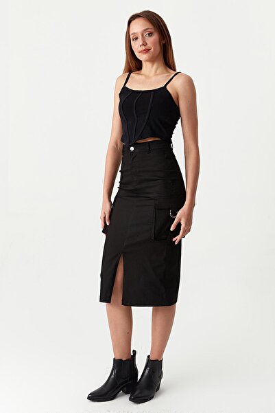 Select Moda Women's Cargo Pocket Slit Midi Skirt