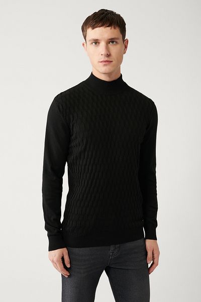 Avva Schwarzer Herren-Strickpullover aus Baumwolle mit Rollkragenpullover E 005106