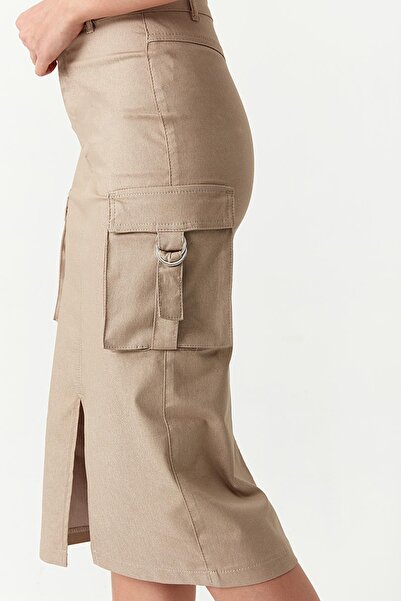 Select Moda Дамска кафява миди пола с карго джоб и цепка