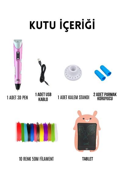 SolinpaTech 3D Pen Three Dimensional Printer Pen and Graphic Writing Tablet Pink (50 Meters Filament and USB Cable)