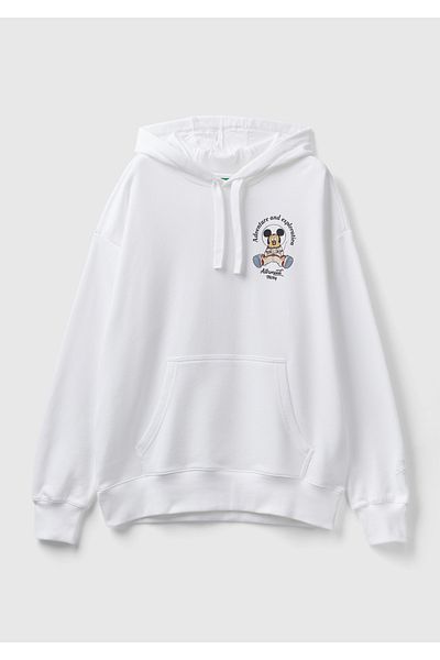 United Colors of Benetton Disney Patterned Unisex White Hooded Sweatshirt