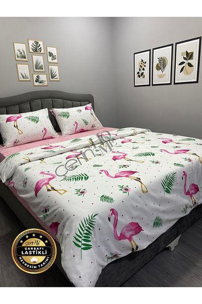 Çetinhome Комплект завивки с двоен еластичен цвят Flamingo - чаршаф Çetinhome