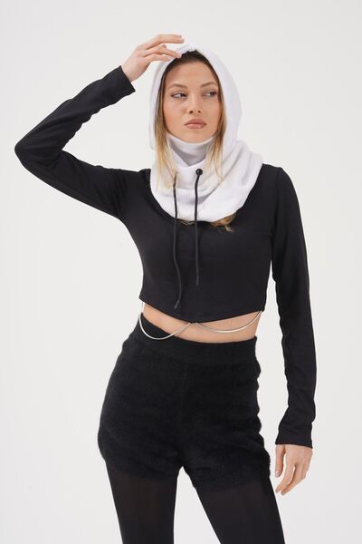 Cosy Club Shop Kadın Beyaz Polar Bere Kar Maskesi Balaklava Şapka Atkı Boyunluk Kar Maskesi