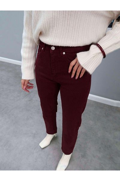 ESRAHELVACI Burgundy Leg Cut Orj Jeans