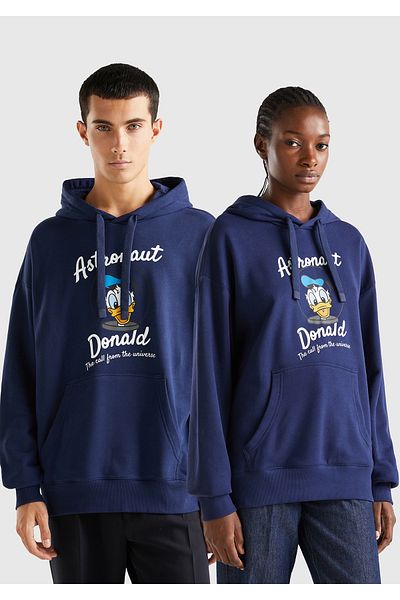 United Colors of Benetton Унисекс суитшърт с качулка и тъмносин мотив на Disney