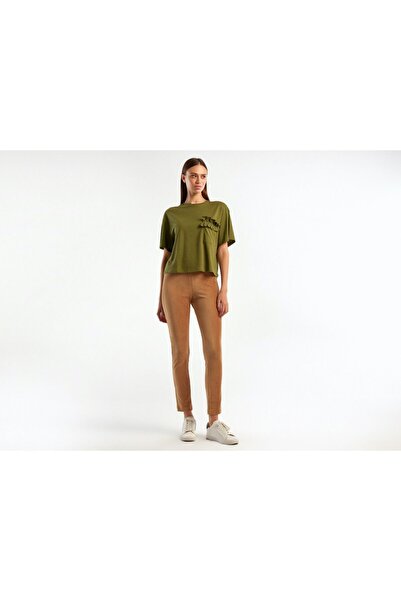 United Colors of Benetton Tricou Koton cu volane verde olive pentru femei - 1...