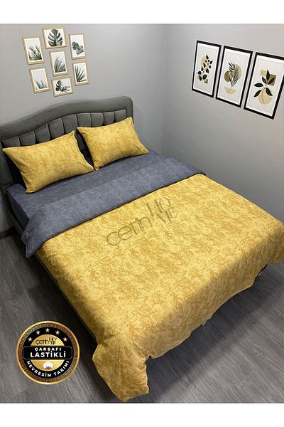 Çetinhome Set cuvertură de pilota dublu elastic - Shadow Gold Antracit Çetinhome Cearşaf de pat