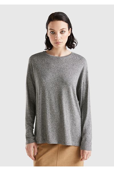 United Colors of Benetton Women's Anthracite Melange Long Sleeve Viscous T-Shirt
