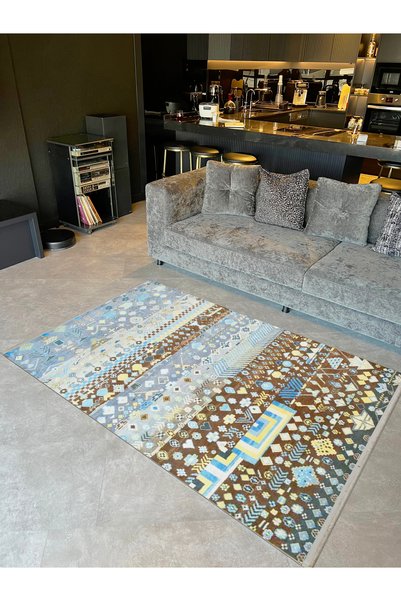 Rugs Modern Halı Barcelona Collection Blue Brown Traditional Motif Modern Dec...