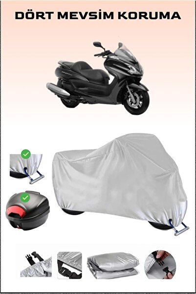 Breen Yamaha Majesty 400 - مشمع دراجة نارية رمادي، حقيبة خلفية وقفل متوافق، آمن