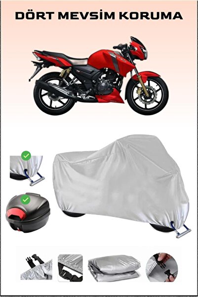 Breen TVS Apache RTR 150 - مشمع دراجة نارية رمادي، حقيبة خلفية وقفل متوافق، آمن