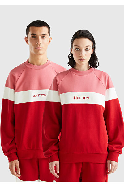 United Colors of Benetton Hanorac unisex Cherry Rot 100% bumbac Color Block