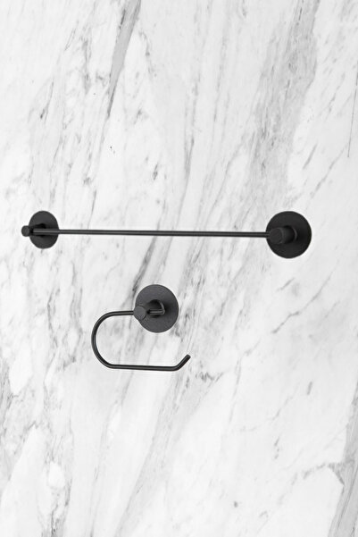 Aktel Banyo Set of 2 - Round Adhesive Long Towel Holder and Toilet Roll Holde...