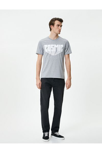 Koton Slogan Printed T-Shirt Slim Fit Crew Neck Short Sleeve