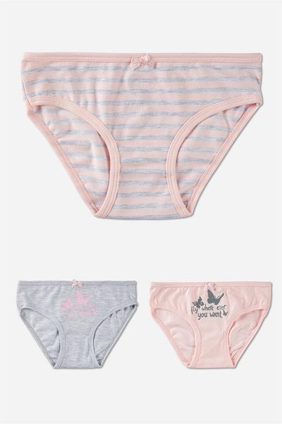 BAYKAR Girl's Cotton Colorful Printed Bow Detailed Bikini Panties 3 Pack Pink