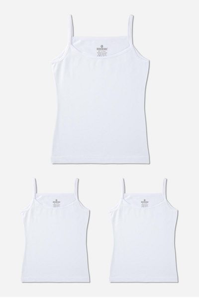 BAYKAR Girl's Cotton Thin String Strap Plain Classic Athlete 3 Pack White