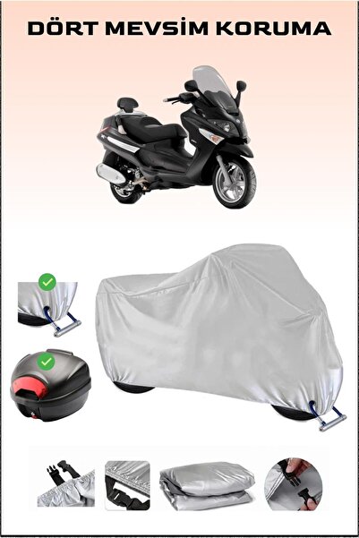 Breen Piaggio X9 500 - مشمع دراجة نارية رمادي، حقيبة خلفية وقفل متوافق، آمن