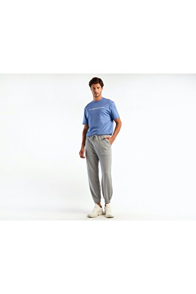 United Colors of Benetton Ανδρικό γκρι βαμβακερό παντελόνι φόρμας - 100% με κ...