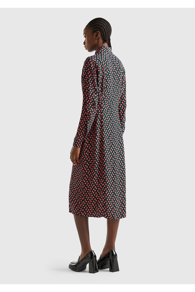 United Colors of Benetton Ροζ φλοράλ στάμπα παχύρρευστο πουκάμισο γιακά μακρυμάνικο γυναικείο φόρεμα