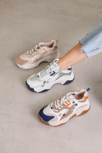 Stil Durağı REİANA MODEL 5 CM TABANLI YENİ SEZON SPOR AYAKKABI SNEAKERS LACI.BEJ