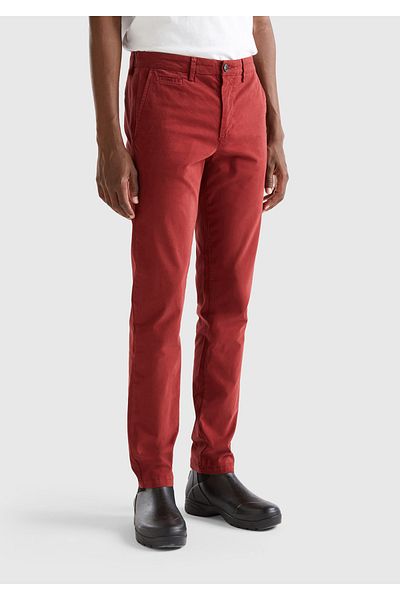 United Colors of Benetton Men's Claret Red Slim Fit Chino Trousers
