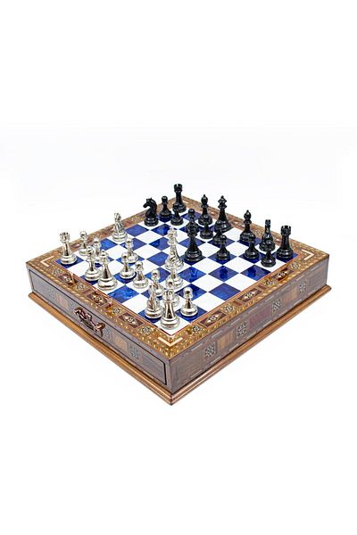 GGS GrandGiftStore Ggs Grandgiftstore - High Quality Metal Classic Chess Set with Stone Drawer