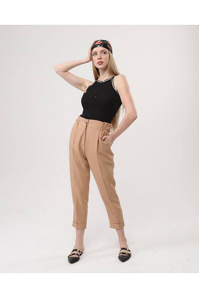 OUZ Fashion Women's Dumbbell Fabric Double Leg Elastic Waist Trousers
